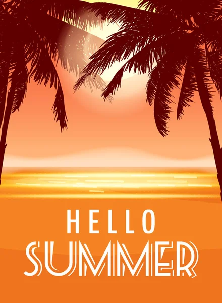 Hello Summer Party Background Palms Design Template Flyer Summertime Poster — Archivo Imágenes Vectoriales