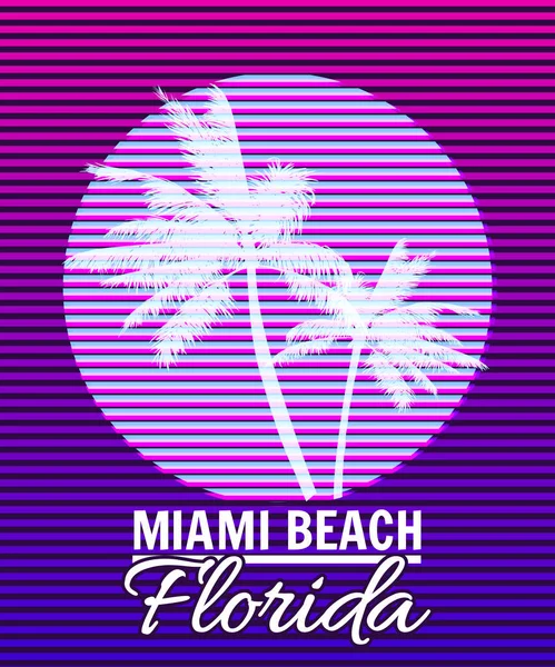 Florida Palm Beach Diseño Camiseta Impresión Atardecer Póster Siluetas Palmeras — Vector de stock