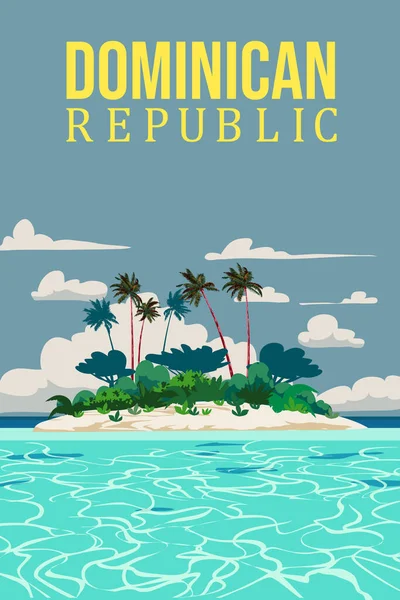 Reisposter Dominicaanse Republiek Vintage Paradise Eiland Resort Met Kust Oceaan — Stockvector