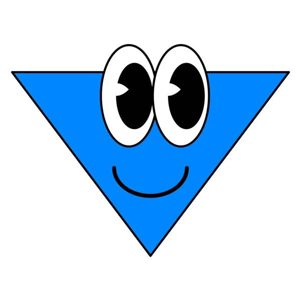 Groovy Cartoon 재미있는 만화는 기하학적 모양의 캐릭터를 웃으며 빈티지파란 삼각형을 — 스톡 벡터