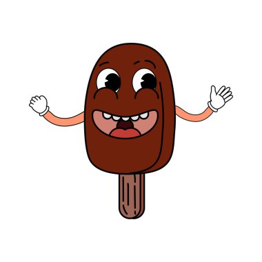 Çizgi film karakteri üzerinde harika komik dondurma, 70 'lerin klasik hippisi. Doodle komik parlak karakter modası klasik vektör illüstrasyonuName