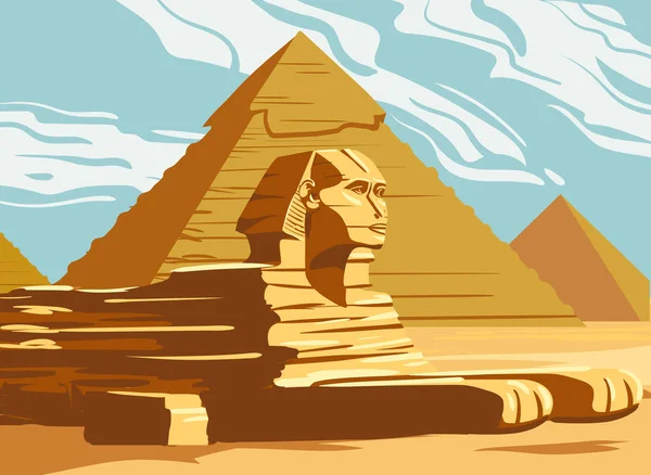 Bandiera Vintage Sfinge Antica Egitto Piramidi Faraone Viaggio Egitto Paese — Vettoriale Stock
