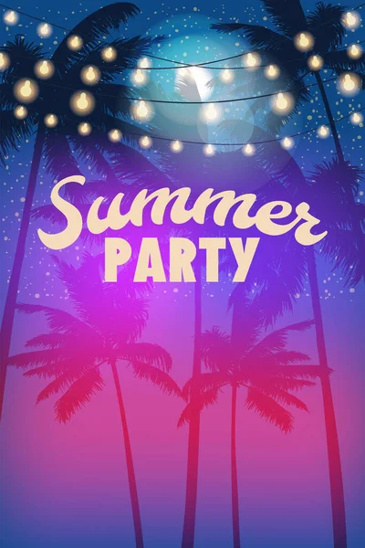 Verão Party Night Beach Poster Template Design Palms Party Flyer — Vetor de Stock