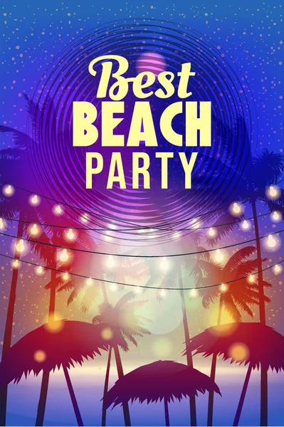 stock vector Best Beach Party Template, Night Beach Palms Poster, Flyer. Vector background card adverising isolated illustration