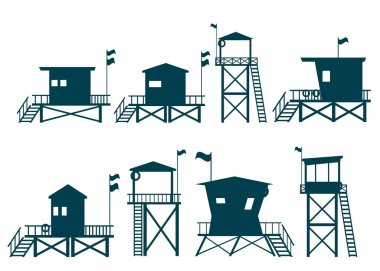 Cankurtaran Kulesi simgeleri koleksiyonu. İstasyon binası illüstrasyon tarzı izole