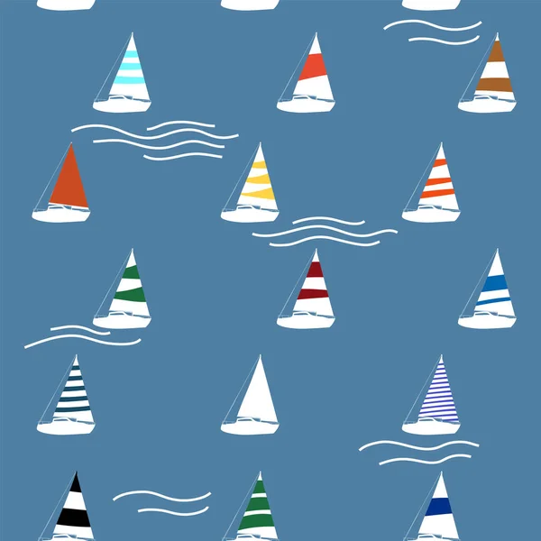 Ναυτική Ναυτική Αδιάλειπτη Μοτίβο Διανυσματική Απεικόνιση Sailboat Σιλουέτα Επίπεδη Στυλ — Διανυσματικό Αρχείο