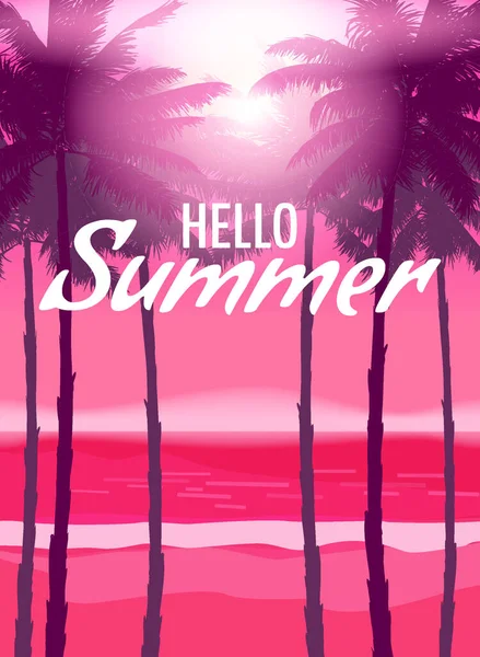 Привіт Літній Вечірній Фон Долонями Шаблон Дизайну Флаєр Літній Плакат — стоковий вектор