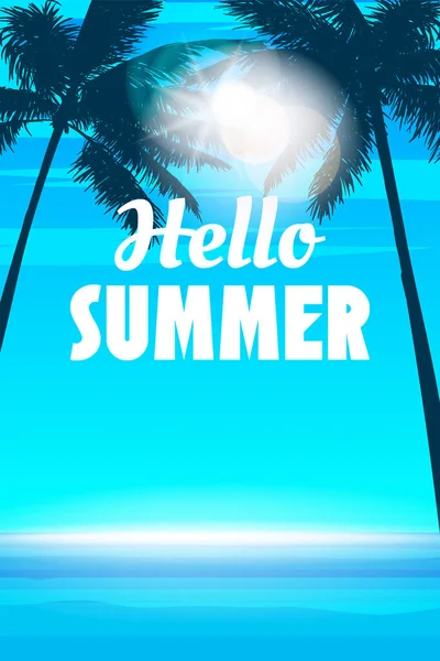 こんにちはサマービーチパームスパーティーポスター フライヤー 独立したイラストを宣伝するベクターテンプレートの背景カード — ストックベクタ