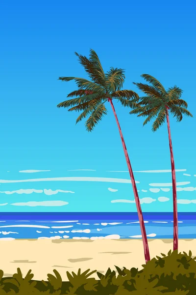 Summer Vacation Tropical Poster Travel Sand Beach Tropical Seachore Palms — Stock Vector