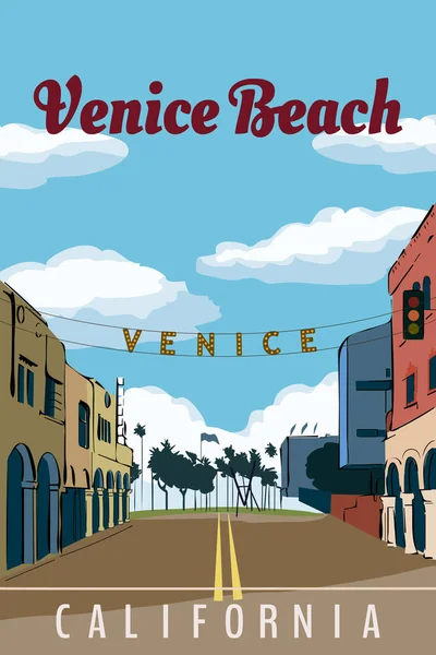 California Venice Beach Cartaz Viagem Retro Região Venice Westside Condado — Vetor de Stock