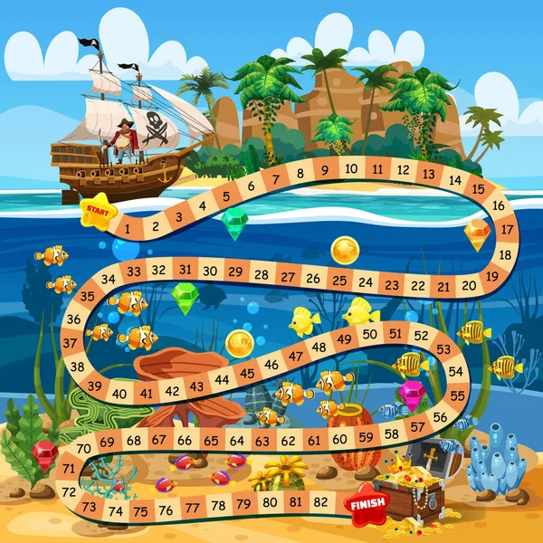 Дети Boardgame Сундук Сокровища Водой Океане Тропический Остров Пиратский Корабль — стоковый вектор