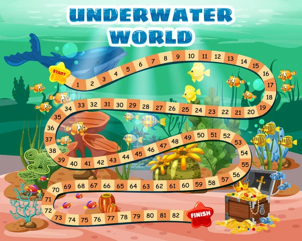 Kids Boardgame Underwater World Inglês Peito Tesouro Pirata Fundo Oceano — Vetor de Stock