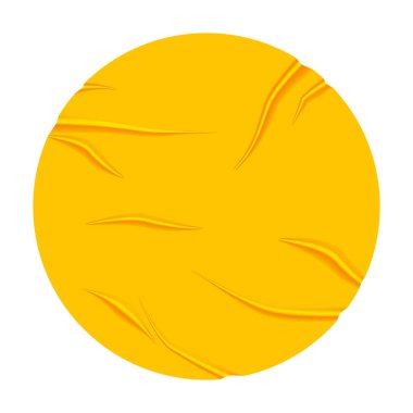 Kırışıklık efektli şablon yapıştırıcı kağıt gerçekçi. Yuvarlak sarı maket yapıştırıcı folyo, buruşuk ve kırışık dokusu var. Vektör illüstrasyonu