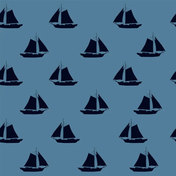 帆船无缝图案 矢量图解 纺织品 壁纸包装用轮廓扁平型 — 图库矢量图片
