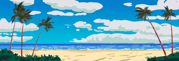 Тропічний Ландшафтний Пляжний Курорт Екзотичний Острів Пальми Океан Морський Прапор — стоковий вектор