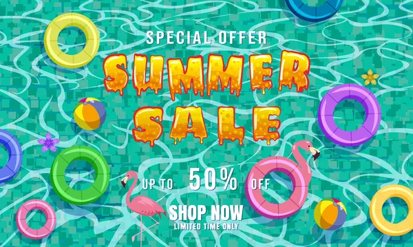 Summer Sale Banner Template Background Swimming Tiled Pool Blue Water — Stock Vector