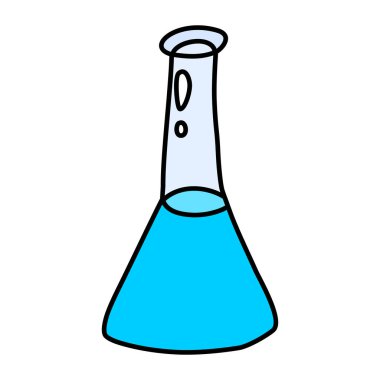 Kimya şişesi simgesi işareti, el çizimi renk çizimi vektörü