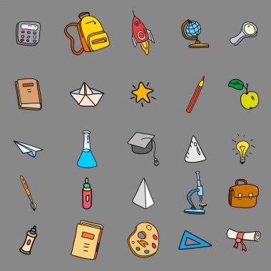 Back to school icon set, hand drawing collection. Vector illustration sketch line shape color style