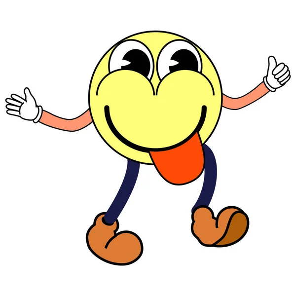 Groovy Cartoon Engraçado Desenho Animado Sorriso Personagem Vintage Adesivo Amarelo — Vetor de Stock