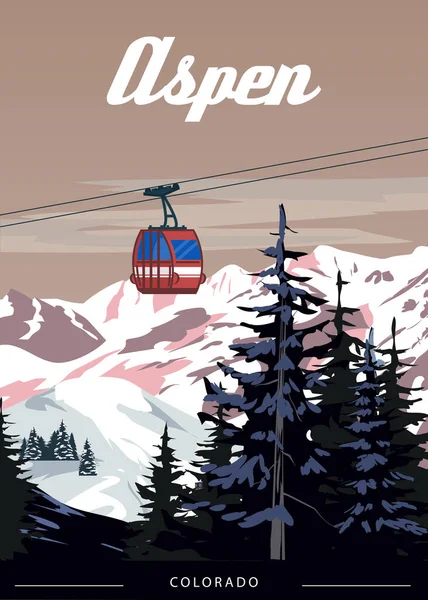 Resorten Aspen Ski Affisch Retro Colorado Usa Vinter Landskap Resekort — Stock vektor