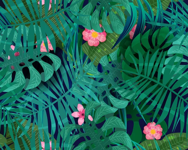 Exotische Abstracte Vector Blauwe Jungle Naadloos Patroon Witte Achtergrond Trendy — Stockvector