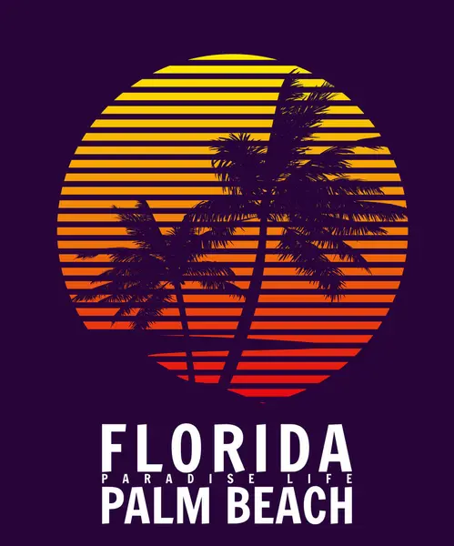Florida Palm Beach Sunset Impressão Shirt Design Sílhuetas Palmeiras Tipografia — Vetor de Stock