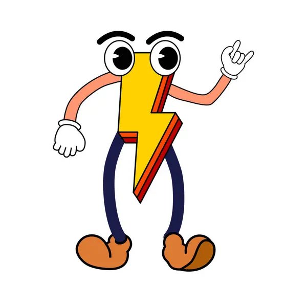 Bolt Lightning Cartoon Funny Retro Comic Christmas Character Gloved Hands — Stock Vector