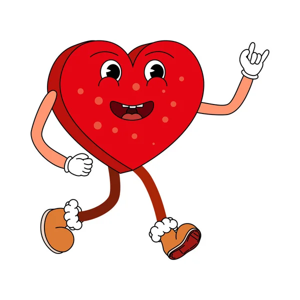 Heart Cartoon Funny Retro Comic Christmas Character Gloved Hands Trendy — Stock Vector