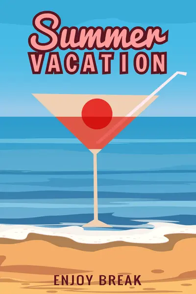 Summer Vacation Poster Mare Oceano Spiaggia Cocktail Party Illustrazione Vettoriale Grafiche Vettoriali