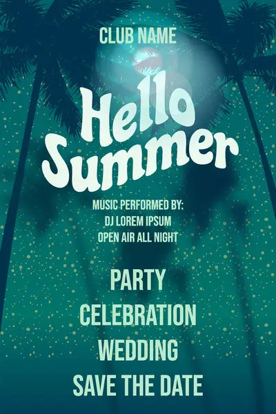 Ciao Summer Party Time Template Design Night Palme Beach Party Vettoriali Stock Royalty Free