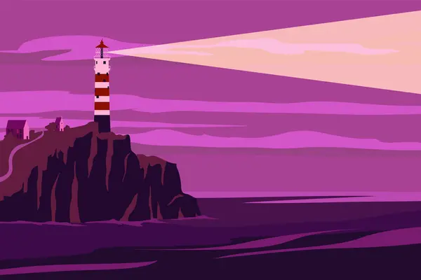 Lighthouse Tower Beacon Seashore Ocean Ray Light Signal Building Rock Illustration De Stock