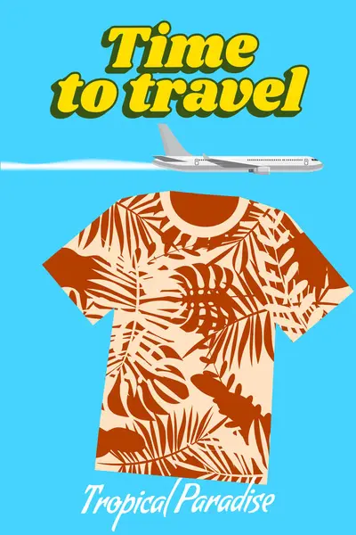Time Travel Summer Shirt Apparel Design Poster Retro Airplane Palms Ilustrações De Stock Royalty-Free
