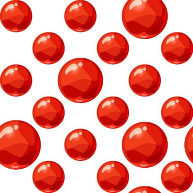 Renkli toplar, kırmızı, pürüzsüz desen. Arkaplan incileri, boncuklar, şeker lolipopları vektör çizimleri izole edildi