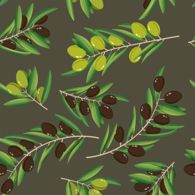 Zeytinsiz desenli bağbozumu. Şube, yaprak, meyve, doğa, vektör illüstrasyon arka planı