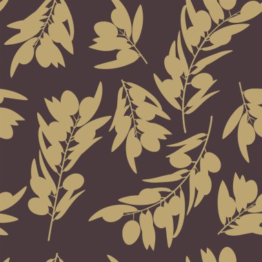 Zeytinsiz desenli bağbozumu. Şube, yaprak, meyve, doğa, vektör illüstrasyon arka planı