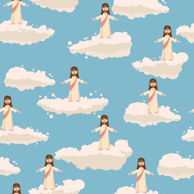 Paskalya 'da kusursuz bir şekilde yükseldi, gökyüzünde, bulutlarda. Geçmişi dinsel Hıristiyanlık. Vektör çizimi izole edildi