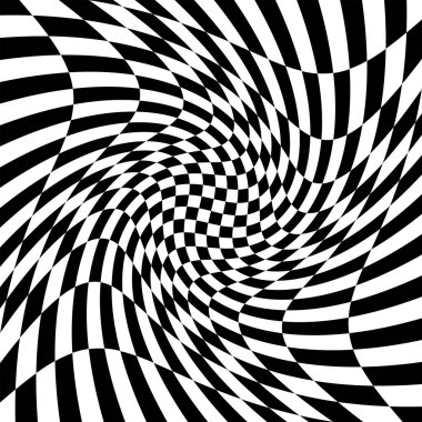 Kontrol edilmiş şablon arkaplan, dama tahtası bozulmuş kareler. Soyut, modaya uygun, psikedelik afiş. Vektör illüstrasyon duvar kağıdı, baskı, tekstil