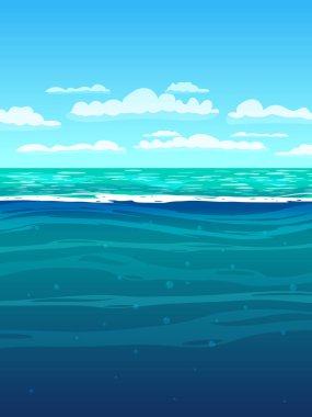 Su altı okyanusu. Derin su, sualtı okyanusu. Vektör illüstrasyon poster arka planı izole edildi