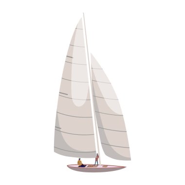 Denizciyle yelkenli. Okyanusta seyahat, yelken altında deniz, gemi. Vektör illüstrasyon deniz yat yarışı