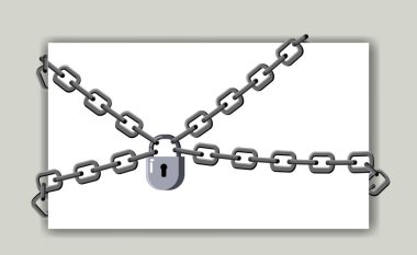 Metal zincir ve asma kilit, kilit. Vektör izole çizgi film biçimi illüstrasyonu