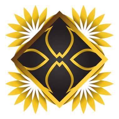 Çiçek süslemeli altın ve siyah kare çerçeve. Tasarım elementi