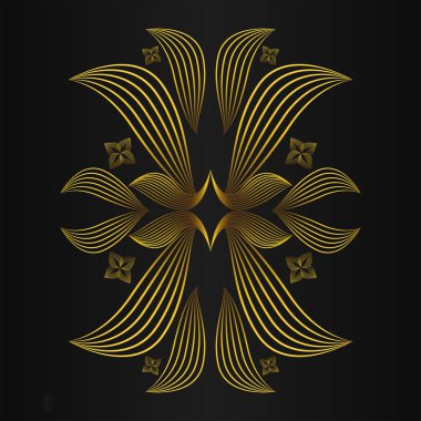 Siyah arka planda lüks altın çiçekli süs