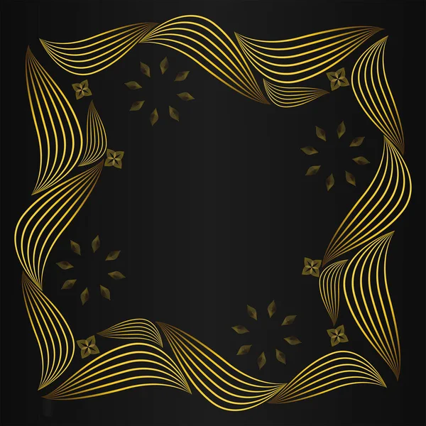 Siyah Zemin Üzerine Altın Çiçek Süsleme — Stok Vektör