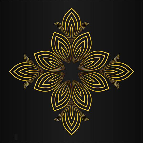 Luxury gold floral ornament on black background
