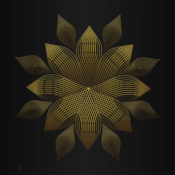 Luxe Gouden Bloemen Ornament Zwarte Achtergrond — Stockvector