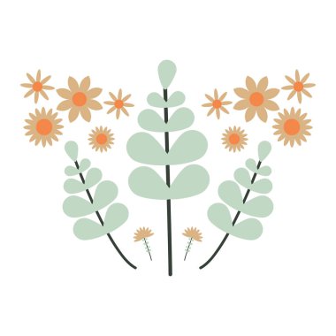 Beyaz arkaplanda çiçek yaprağı süsü var.