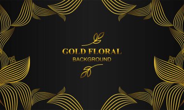 Çiçek ve yaprak süslemeli kaliteli altın çiçekli arkaplan.