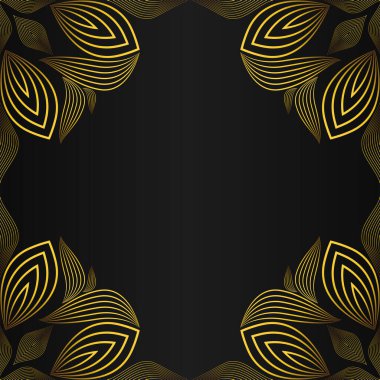 Siyah arkaplanda zarif altın çerçeve sınır dekorasyonu tasarımı