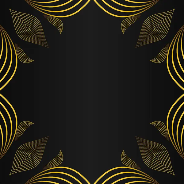 Elegante Oro Floreale Cornice Bordo Decorazione Disegno Sfondo Nero — Vettoriale Stock