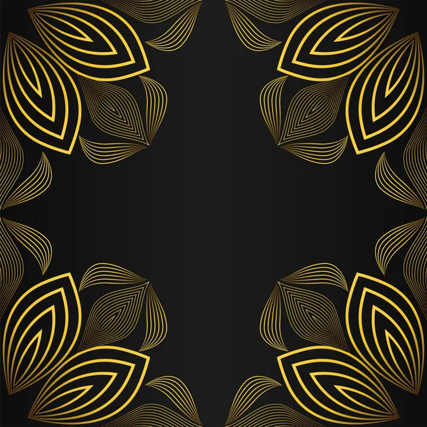 Элегантный Золотой Цветочный Каркас Дизайн Украшения Границы Черном Фоне — стоковый вектор